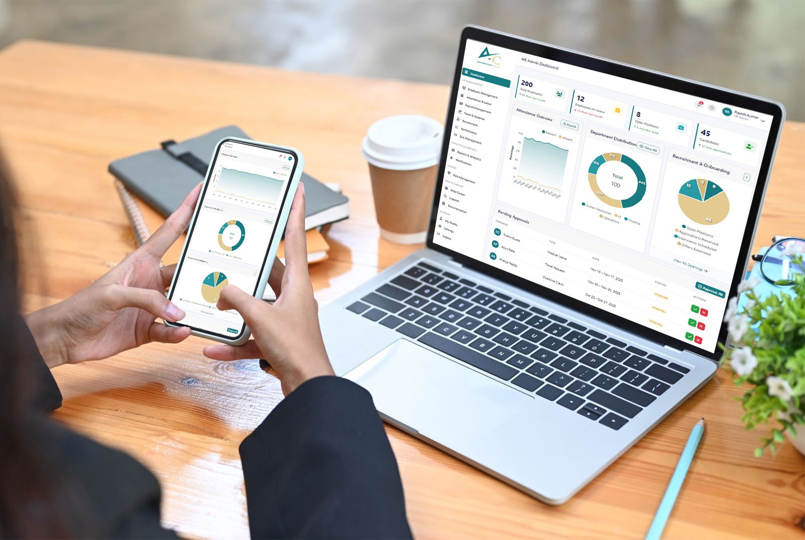 An HR team working with the HRMS platform